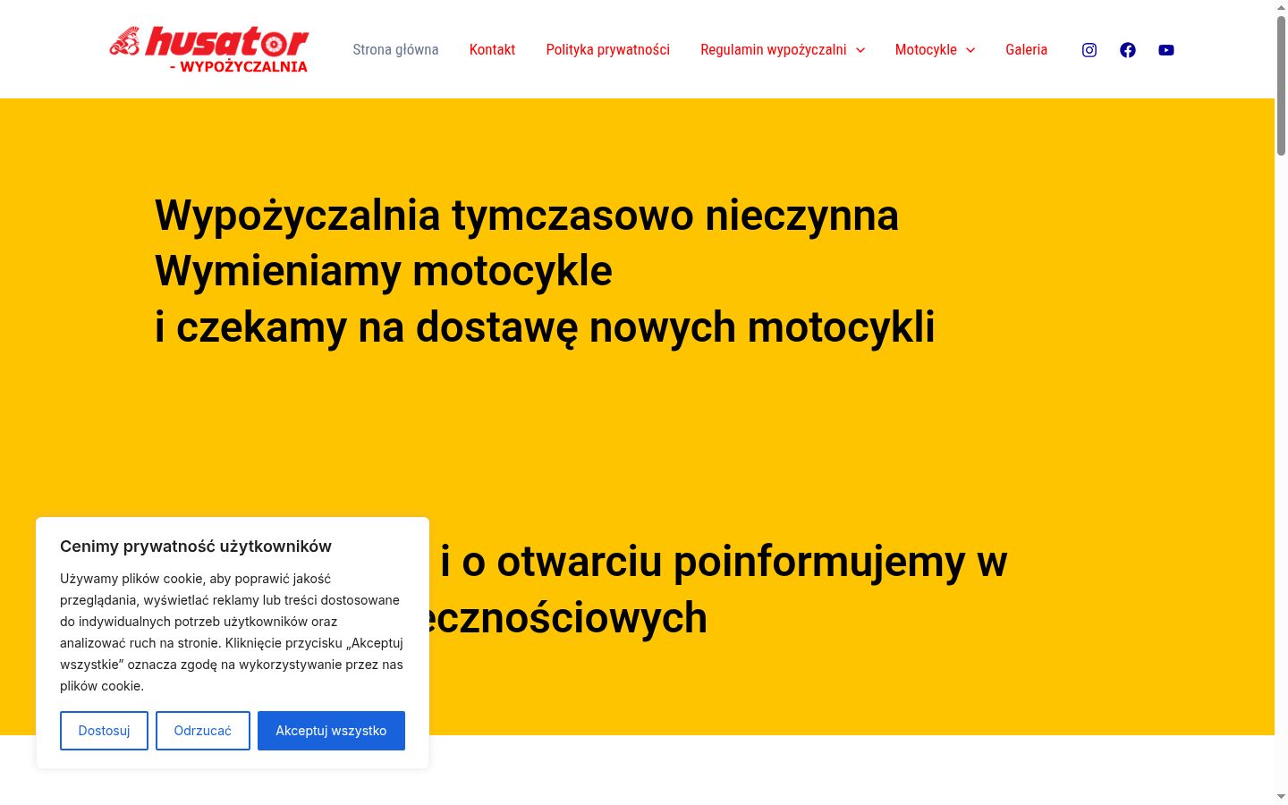 Zrzut ekranu banera zgody wyświetlanego przed jakąkolwiek interakcją
