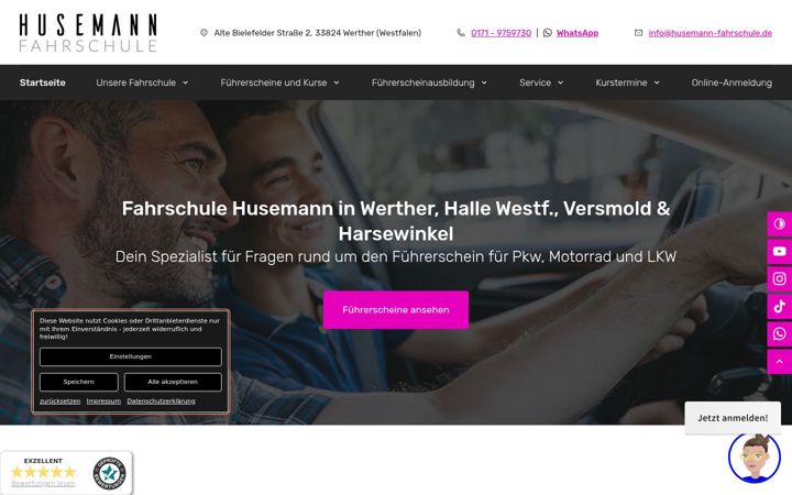 Snímek obrazovky husemann-fahrschule.de