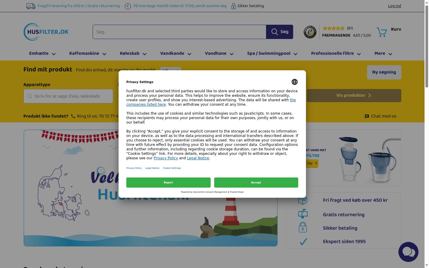 Posnetek zaslona pasice za privolitev, prikazane pred kakršno koli interakcijo