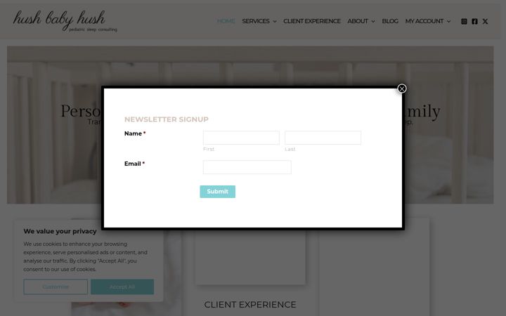 Screenshot of hushbabyhush.com