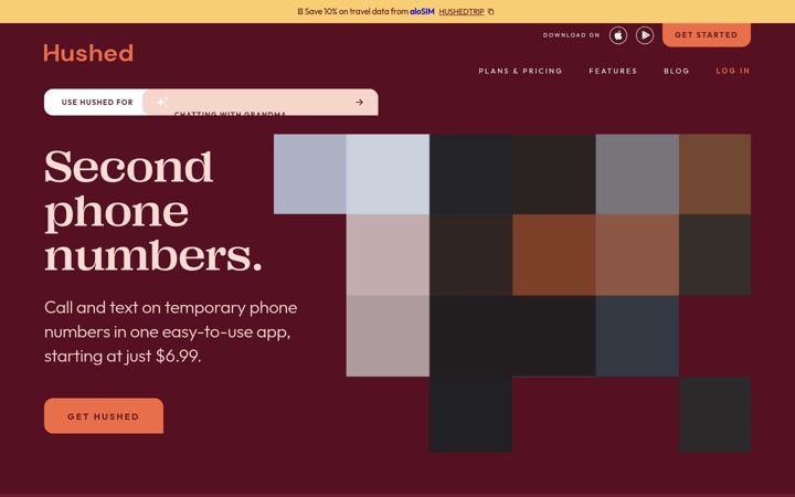 Screenshot of hushed.com