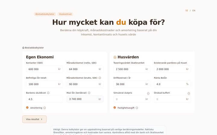 Screenshot of huskalkyl.se
