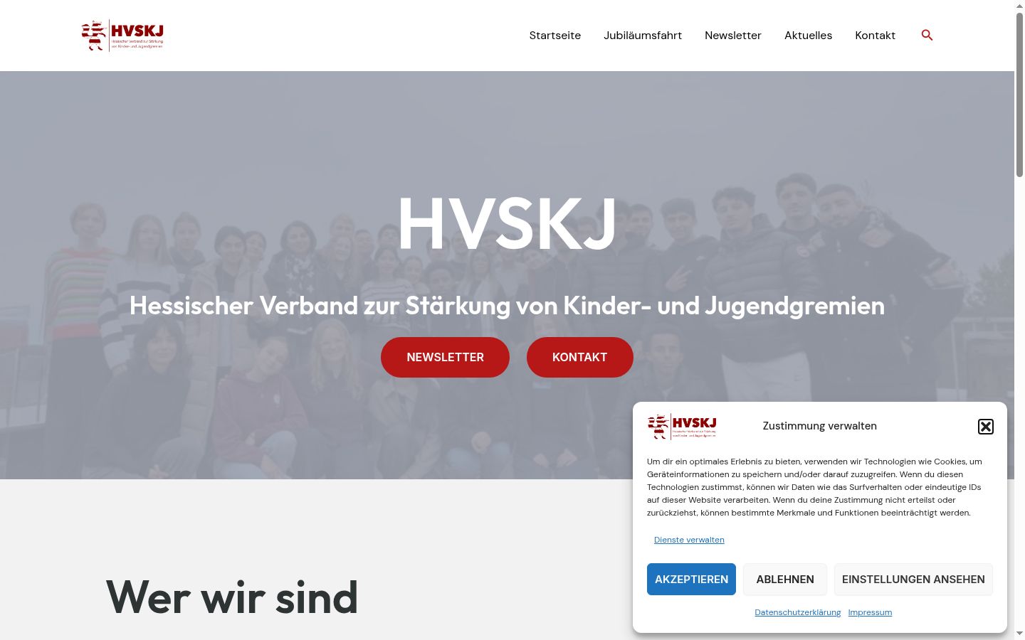 Screenshot des Einwilligungsbanners vor jeglicher Interaktion