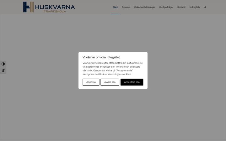 Screenshot of huskvarnatrafikskola.se