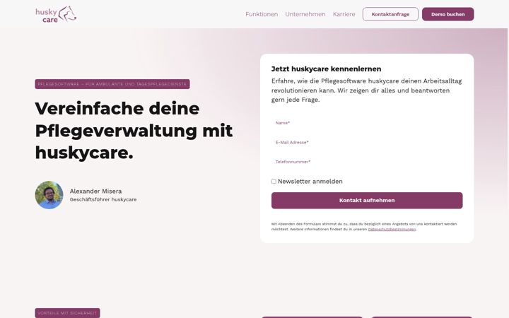 Snímek obrazovky huskycare.de