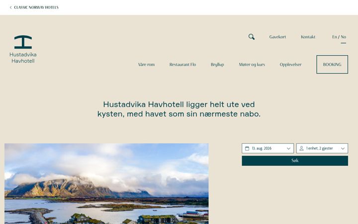 Screenshot of hustadvikahavhotell.no