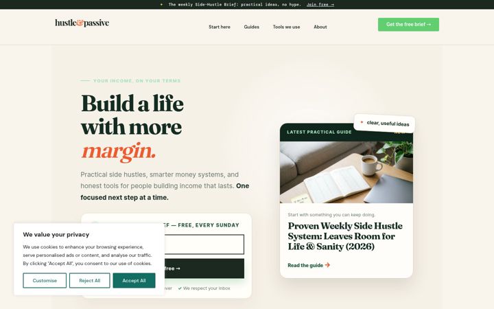 Screenshot of hustleandpassive.com