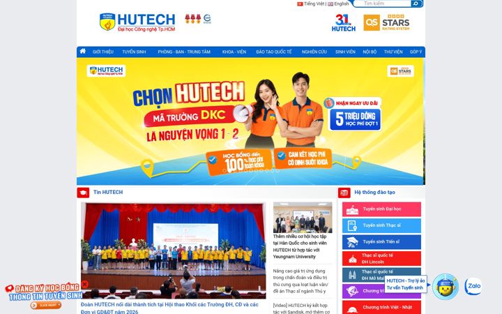 Screenshot of hutech.edu.vn