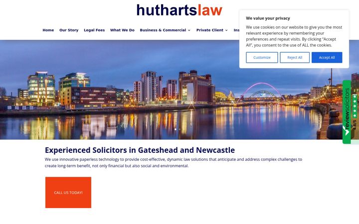 Screenshot of huthartslaw.co.uk