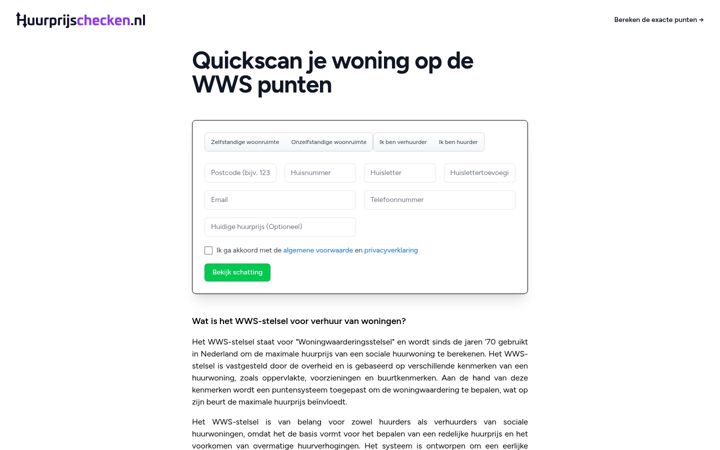 Screenshot of huurprijschecken.nl