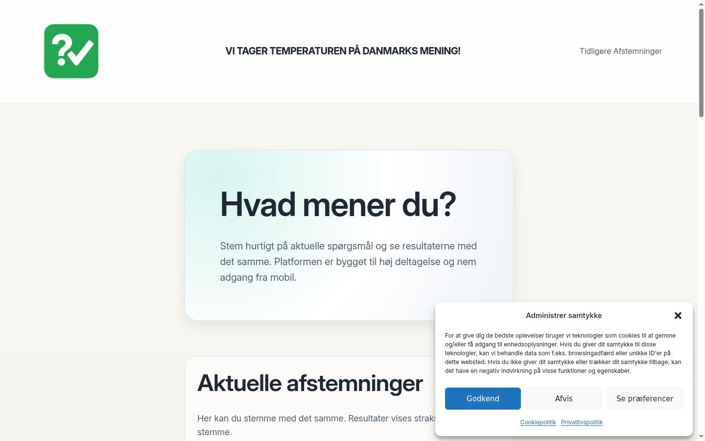 Skärmbild av samtyckesbannern som visades före någon interaktion
