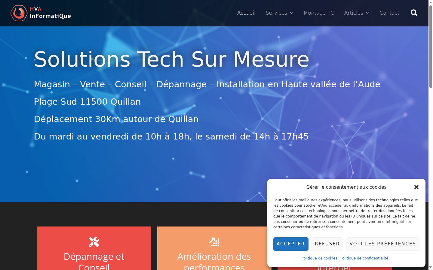 Capture d'écran de la bannière de consentement affichée avant toute interaction