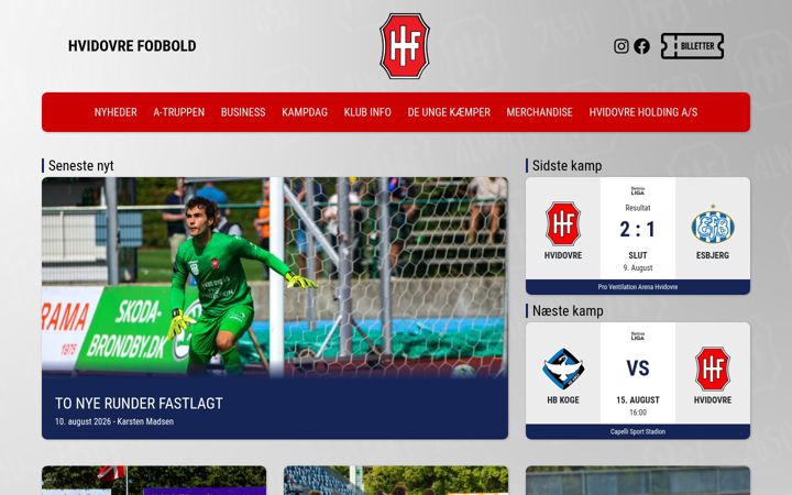 Screenshot of hvidovrefodbold.dk