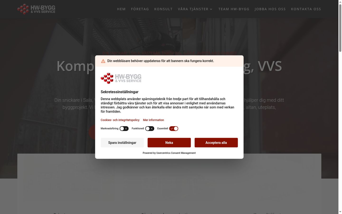 Screenshot des Einwilligungsbanners vor jeglicher Interaktion