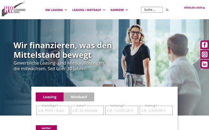 Snímek obrazovky hw-leasing.de
