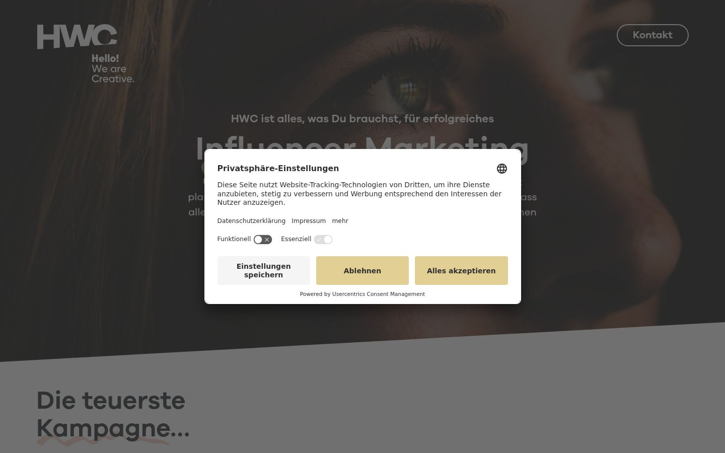 Screenshot del banner di consenso mostrato prima di qualsiasi interazione