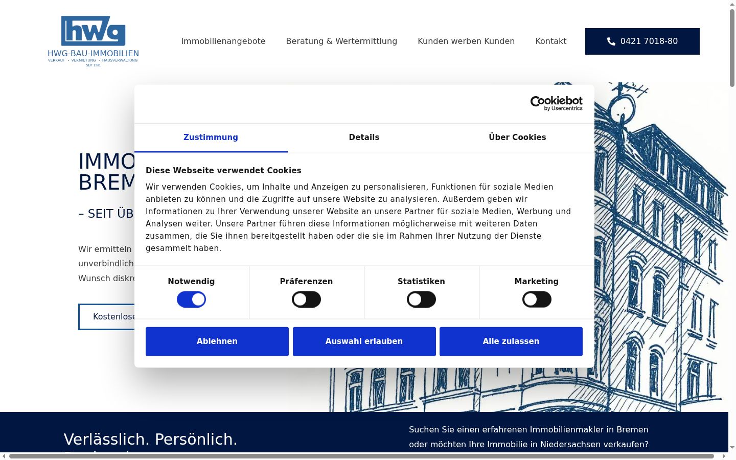 Screenshot des Einwilligungsbanners vor jeglicher Interaktion
