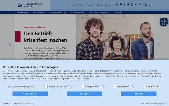 Screenshot of hwk-hamburg.de