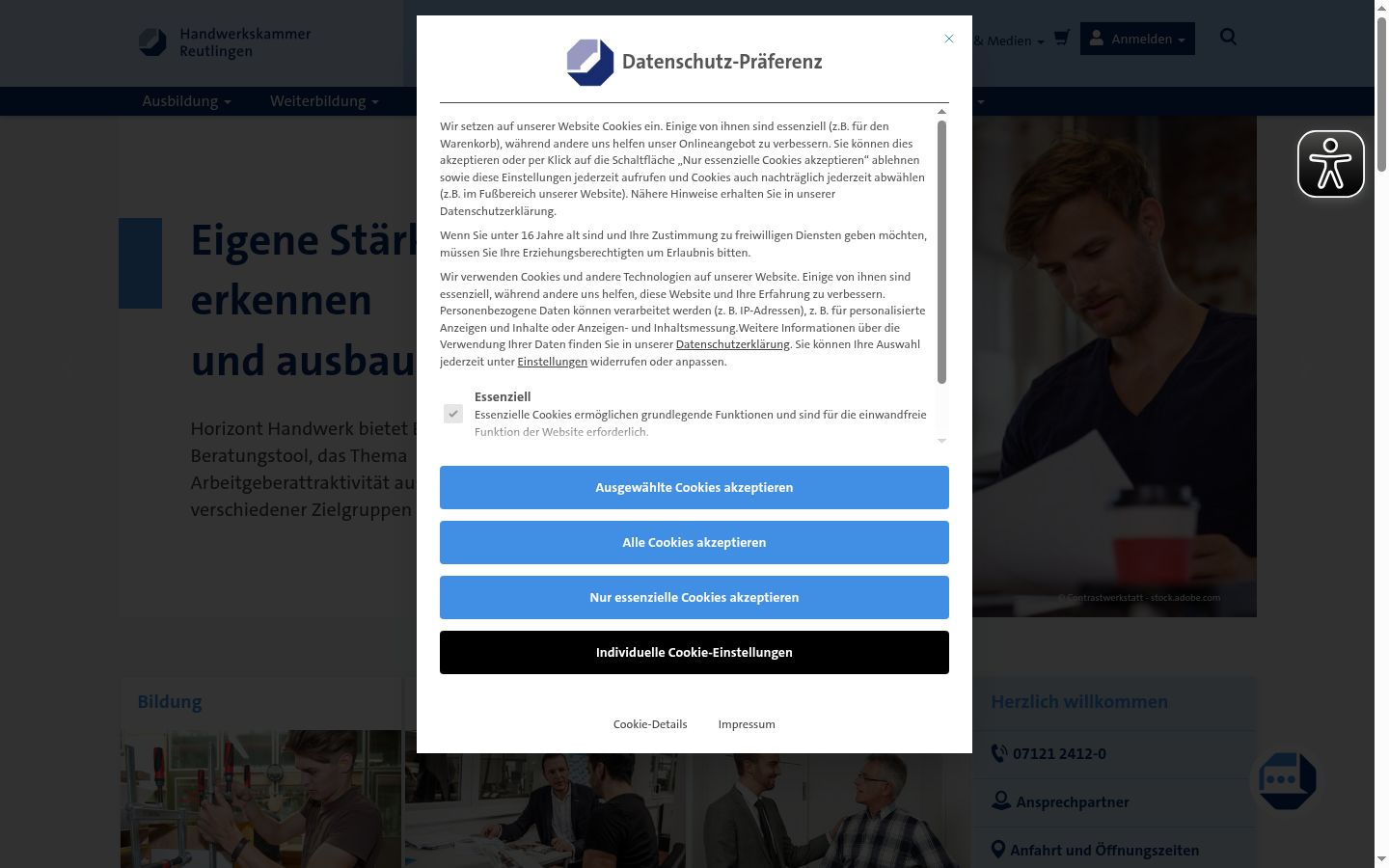 Screenshot del banner di consenso mostrato prima di qualsiasi interazione