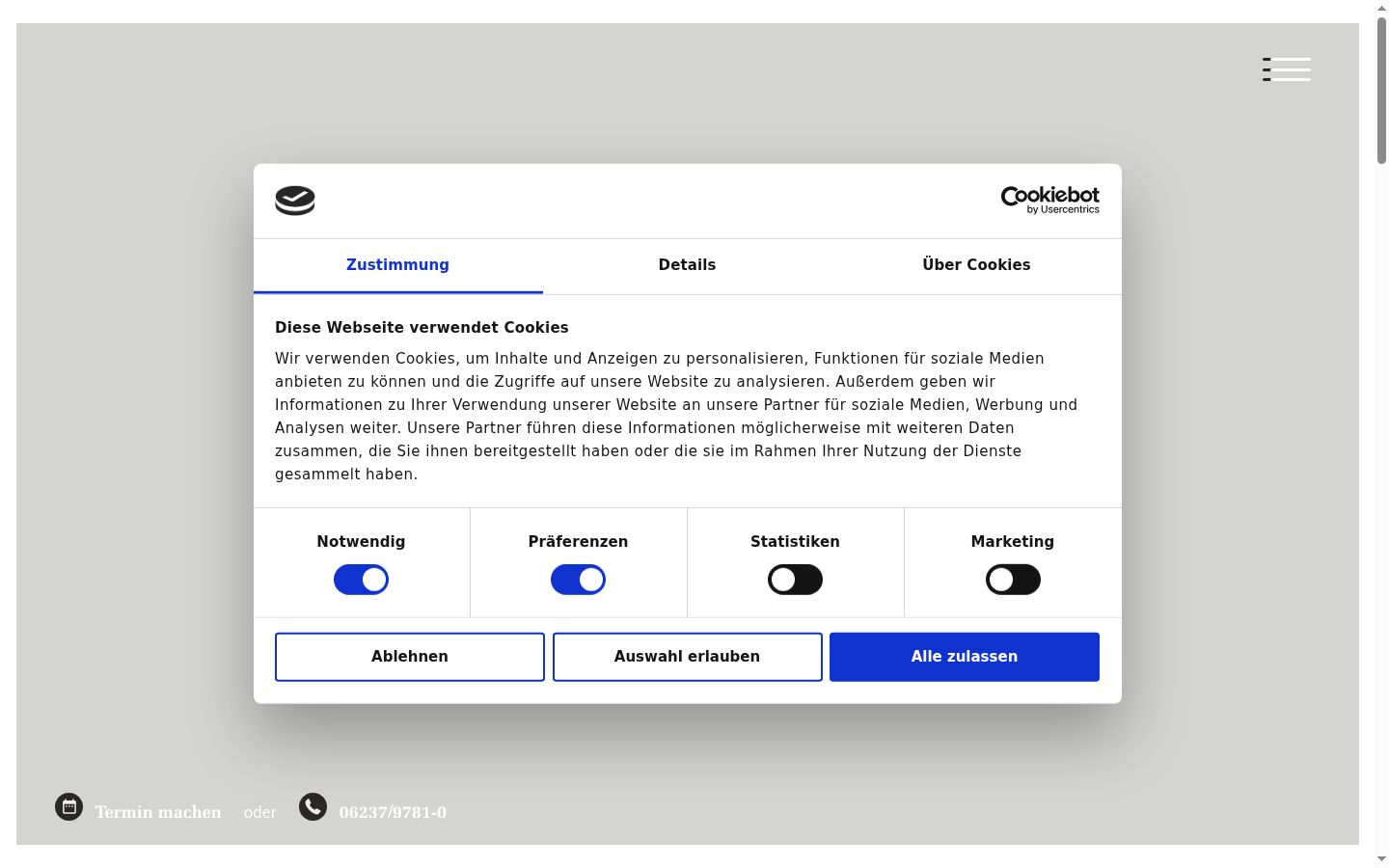 Screenshot del banner di consenso mostrato prima di qualsiasi interazione