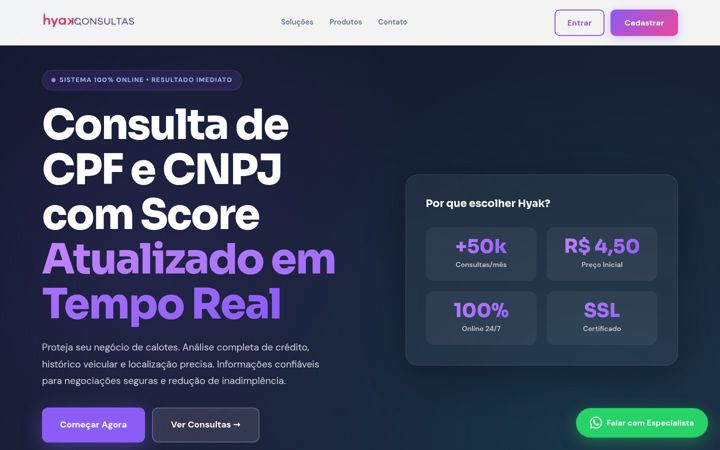 Screenshot of hyakconsultas.com.br