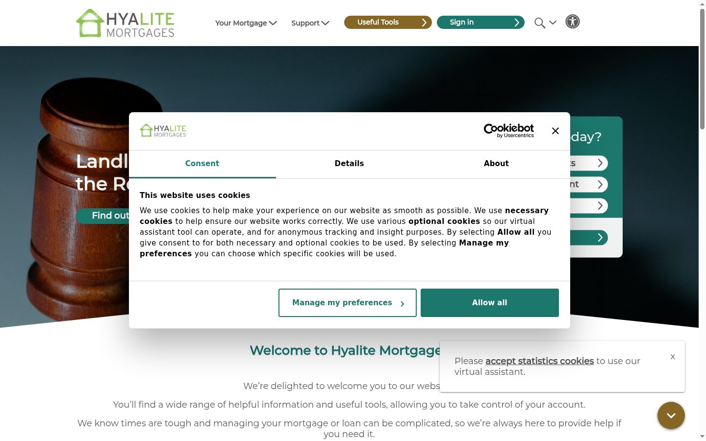 Screenshot of the consent banner shown before any interaction