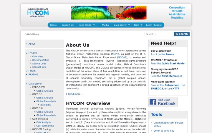 Screenshot of hycom.org