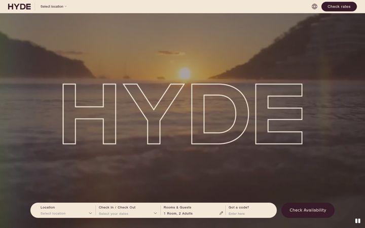 Screenshot of hydehotels.com