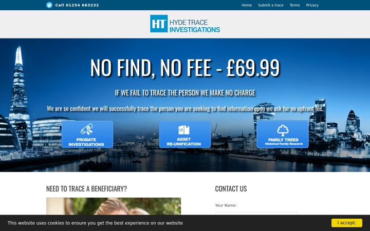 Screenshot of hydetrace.com