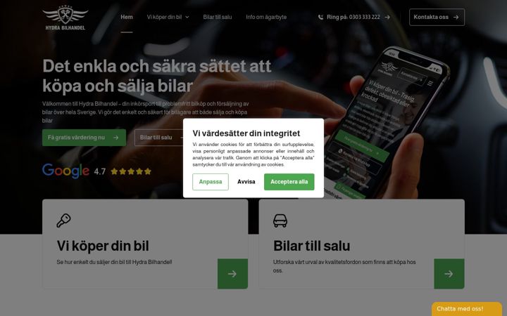 Screenshot of hydrabilhandel.se