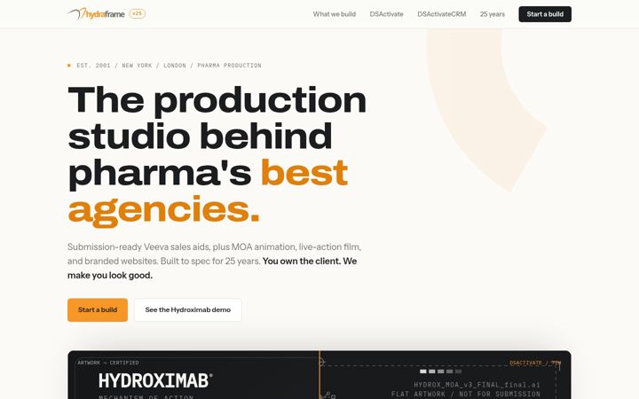 Screenshot of hydraframe.com