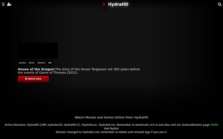 Screenshot of hydrahd.com