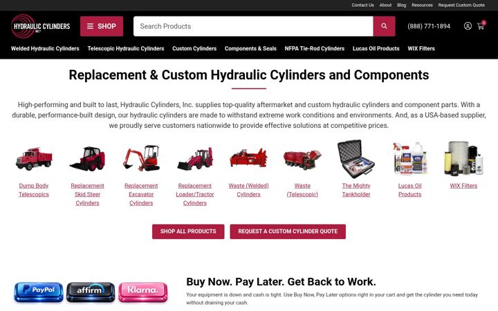 Screenshot of hydrauliccylindersinc.com