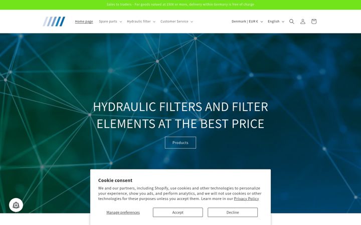 Skærmbillede af hydraulikfiltershop.com