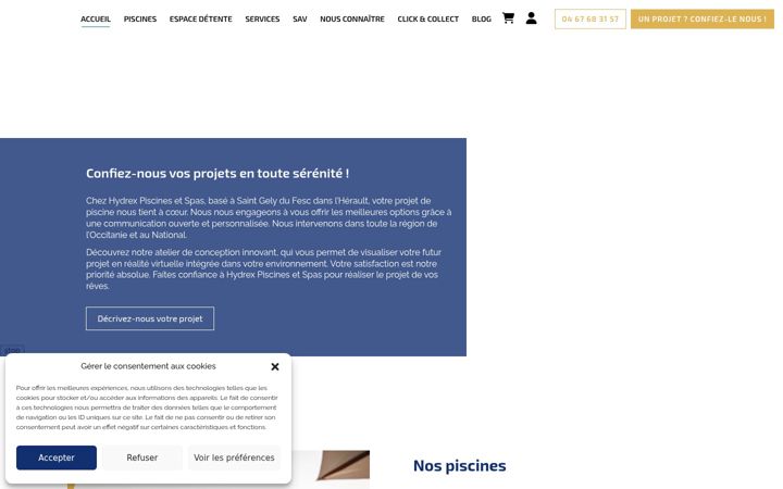 Screenshot of hydrex-piscines-spas.fr