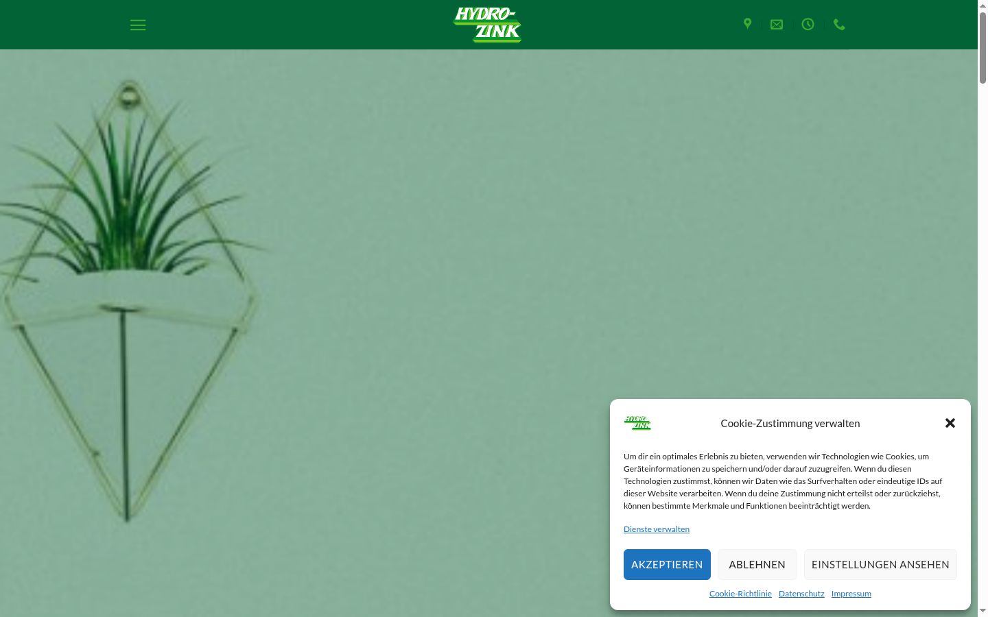 Screenshot des Einwilligungsbanners vor jeglicher Interaktion