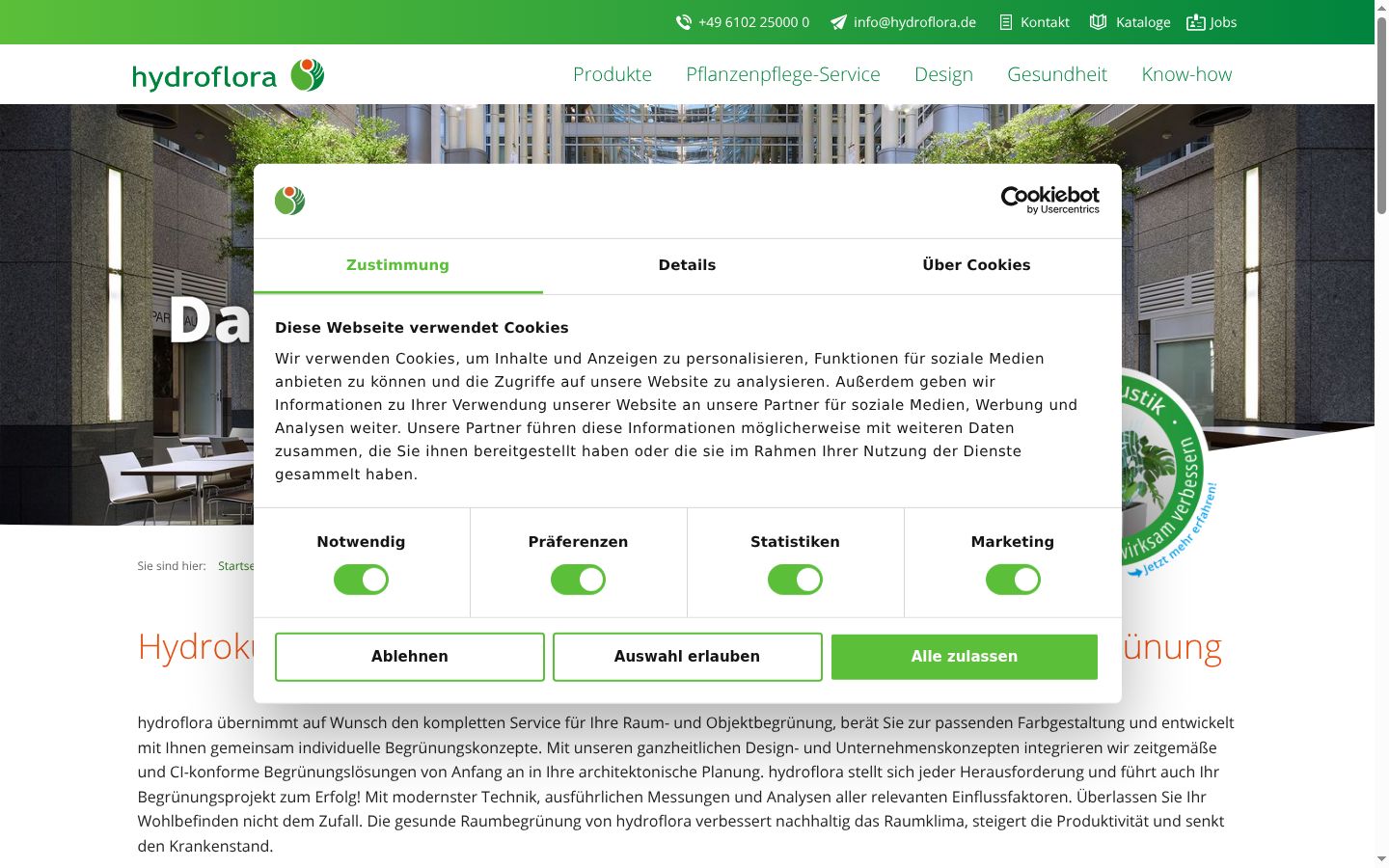 Screenshot des Einwilligungsbanners vor jeglicher Interaktion