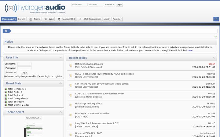 Screenshot of hydrogenaud.io