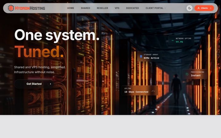 Snímek obrazovky hydronhosting.com