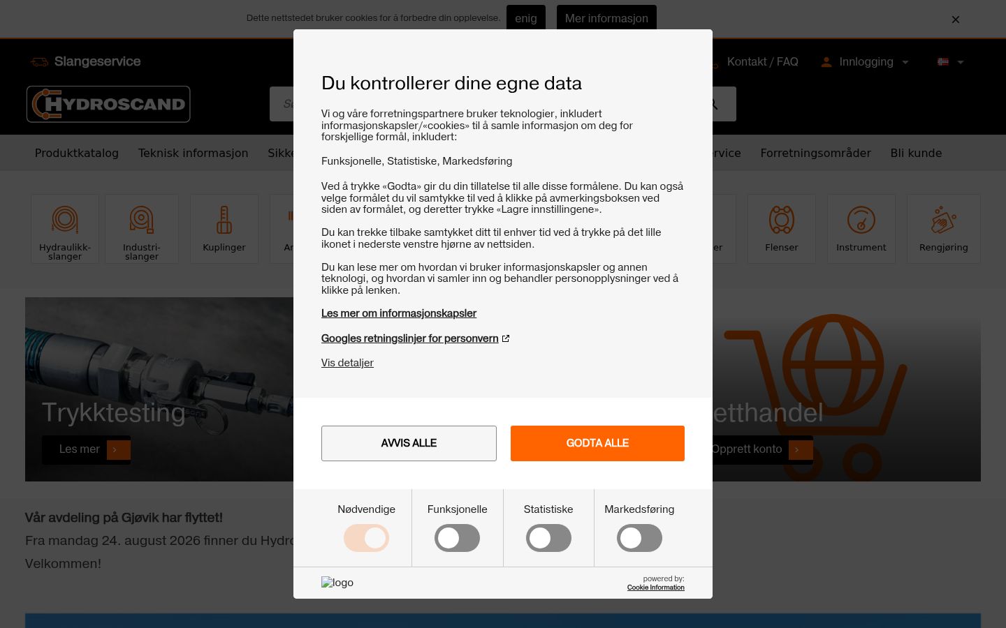 Skjermbilde av samtykkebanneret slik det vises før noen interaksjon