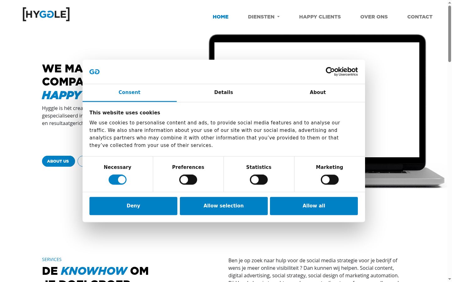 Screenshot of the consent banner shown before any interaction