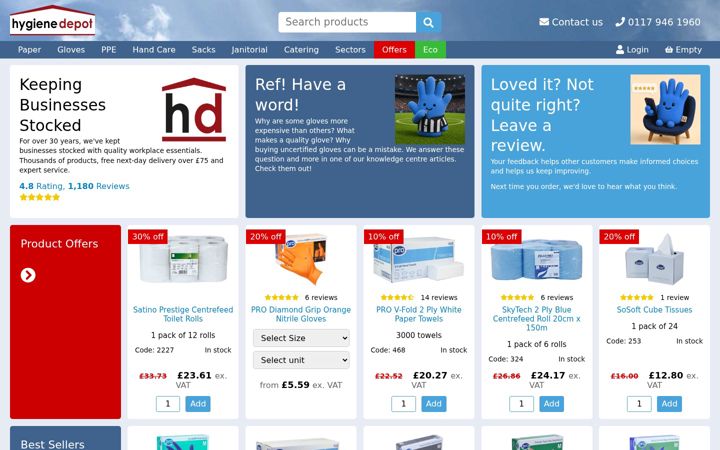 Screenshot of hygienedepot.co.uk