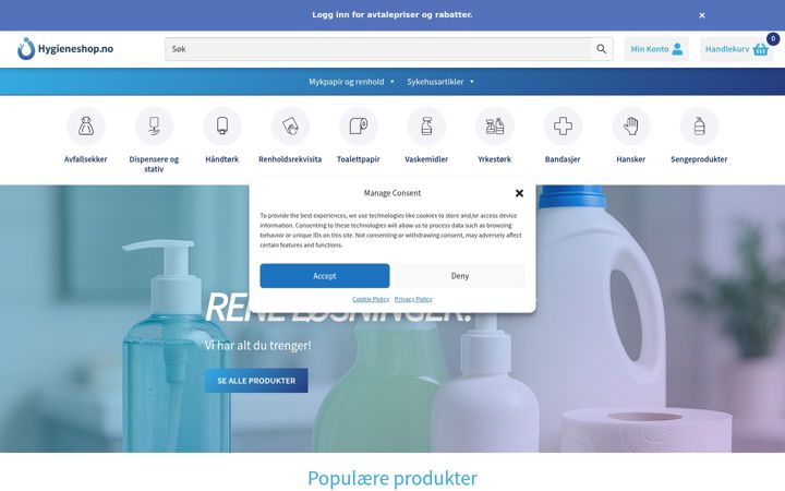 Screenshot of hygieneshop.no