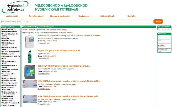 Screenshot of hygienickepotreby.cz