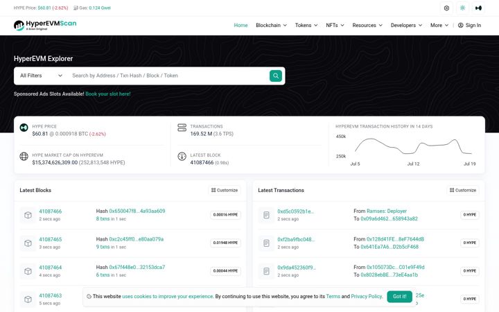 Screenshot of hyperevmscan.io