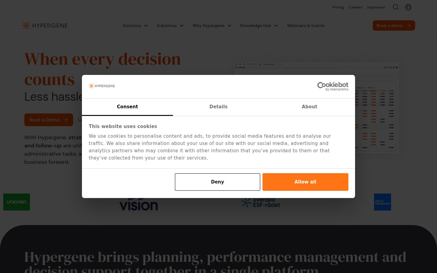 Screenshot of the consent banner shown before any interaction
