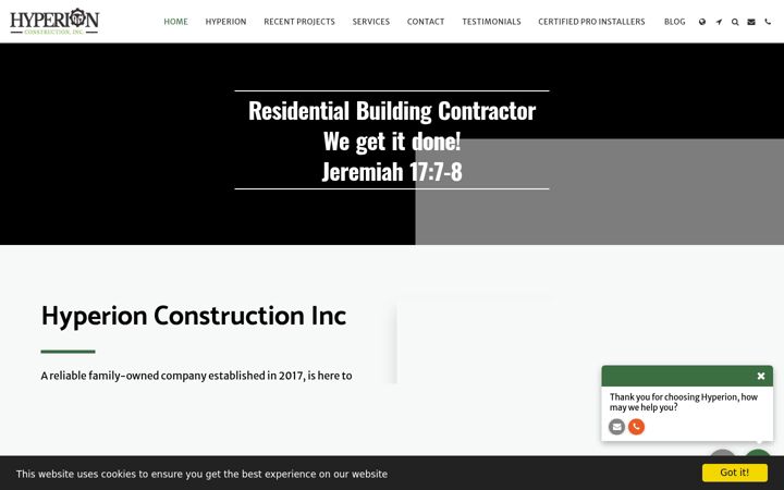 Screenshot of hyperionconstructioninc.com