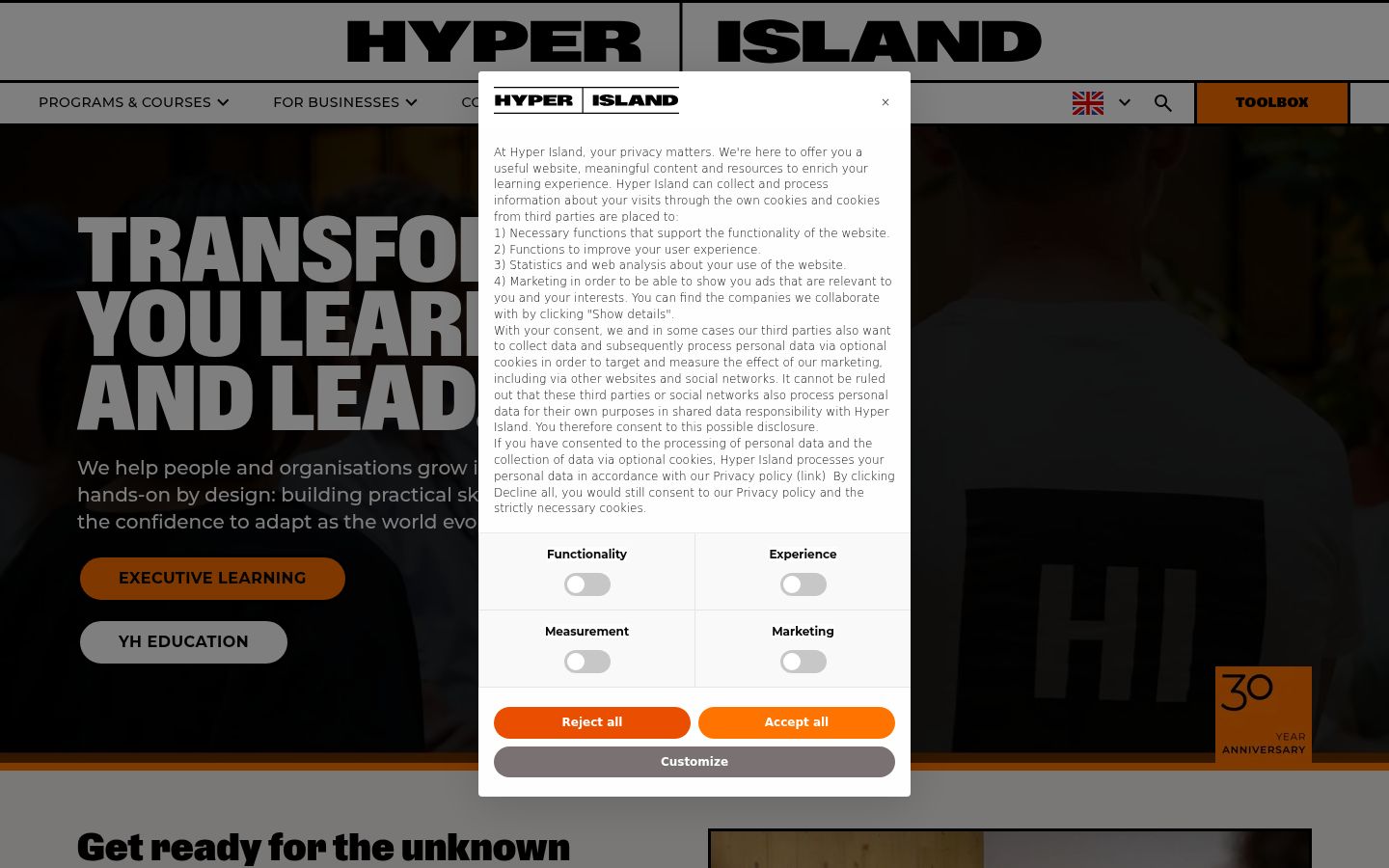 Screenshot tal-banner tal-kunsens muri qabel kwalunkwe interazzjoni