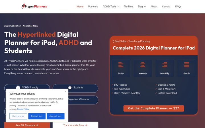 Screenshot of hyperplanners.com