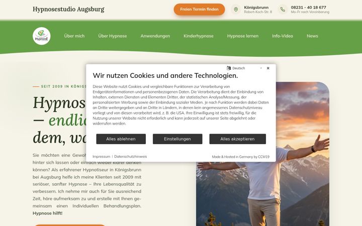 Screenshot of hypnose-studio-augsburg.de
